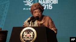 La présidente du Liberia à Nairobi, le 15 décembre 2015. (AP Photo/Sayyid Azim)