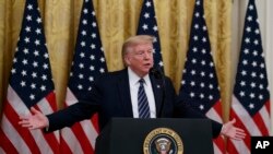 President Donald Trump speaks in the East Room of the White House, April 30, 2020, in Washington, D.C. 