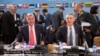 NATO Secretary General Jens Stoltenberg, right, and Montenegro's Prime Minister Milo Dukanovic, left, take their seats during a meeting of the North Atlantic Council and Montenegro at NATO headquarters in Brussels, May 19, 2016.