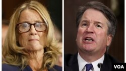 In this combination image of Reuters photos, Christine Blasey Ford, left, and Supreme court nominee Brett Kavanaugh testify separately before the Senate Judiciary Committee on Capitol Hill in Washington, Sept. 27, 2018. 