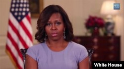 Michelle Obama tana gabatar da jawabi ga kasa kan sace dalibai mata na Chibok a Najeriya