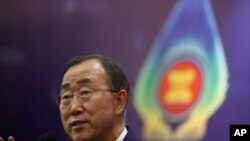 United Nations Secretary General Ban Ki-moon talks at a news conference during the East Asia Summit in Nusa Dua, Bali November 19, 2011.
