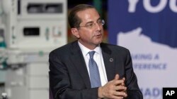 Health and Human Services Secretary Alex Azar speaks during a visit to the GE Healthcare manufacturing facility, April 21, 2020, in Madison, Wis. 