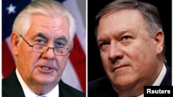 美国国务卿蒂勒森（左）和被提名接替蒂勒森国务卿职务的中情局局长蓬佩奥