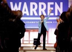 Democratic presidential candidate Sen. Elizabeth, D-Mass., speaks at a town hall campaign event, Feb. 10, 2020, in Portsmouth, N.H.