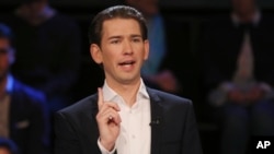 Sebastian Kurz, lors d'un débat télévisé à Vienne, Autriche, le 12 octobre 2017. 