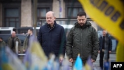 Kancelari gjerman Olaf Scholz dhe Presidenti ukrainas Volodymyr Zelensky. Kiev, Ukrainë, 2 dhjetor, 2024 