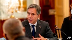FILE - Secretary of State Antony Blinken speaks during a meeting at the State Department in Washington, Oct. 13, 2021. 