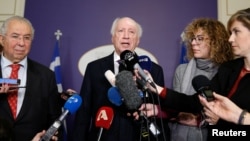 UN envoy Matthew Nimetz makes a statement to the press following a meeting with Greek Foreign Minister Nikos Kotzias (not pictured) at the Foreign Ministry in Athens, Greece, Jan. 30, 2018.