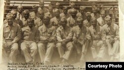 George Davison scrawled the names of his buddies from the 320th on this snapshot taken in Octeville, France, in July 1944. (Photo courtesy of Bill Davison) 