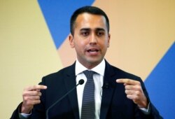 FILE - 5-Star leader and Italian Deputy Prime Minister Luigi di Maio presents his EU election program in Rome, Italy, May 2, 2019.