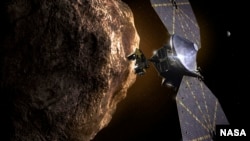 კოსმოსური ხომალდი "ლუსი" იუპიტერის ასტეროიდთან. კონცეპტუალური გრაფიკა. ავტორი: NASA/SRI