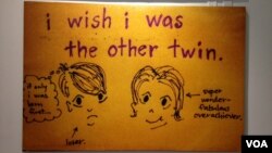 A postcard sent to Frank Warren and on display at the Smithsonian National Postal Museum in Washington, D.C. (J. Taboh/VOA)