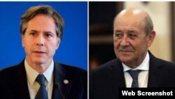 Le secrétaire d'Etat américain Antony Blinken (à g.) et le ministre français des affaires étrangères Jean-Yves Le Drian.