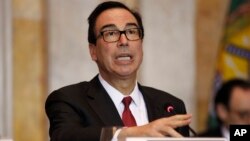 Menteri Keuangan AS, Steve Mnuchin mengumumkan sanksi terhadap 17 warga Saudi hari Kamis (15/11).