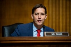 FILE - Sen. Ben Sasse, R-Neb., speaks on Capitol Hill, April 27, 2021.