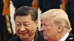 Presiden AS, Donald Trump dan PM China, Xi Jinping, dalam acara resepsi di Balai Rakyat di Beijing, China, 9 November 2017 (foto: AP Photo / Andrew Harnik, arsip)