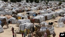 FILE - A photo shows a general view of one of the biggest camps for people displaced by Boko Haram and likeminded Islamist extremists in Maiduguri, Nigeria, Aug. 28, 2016.