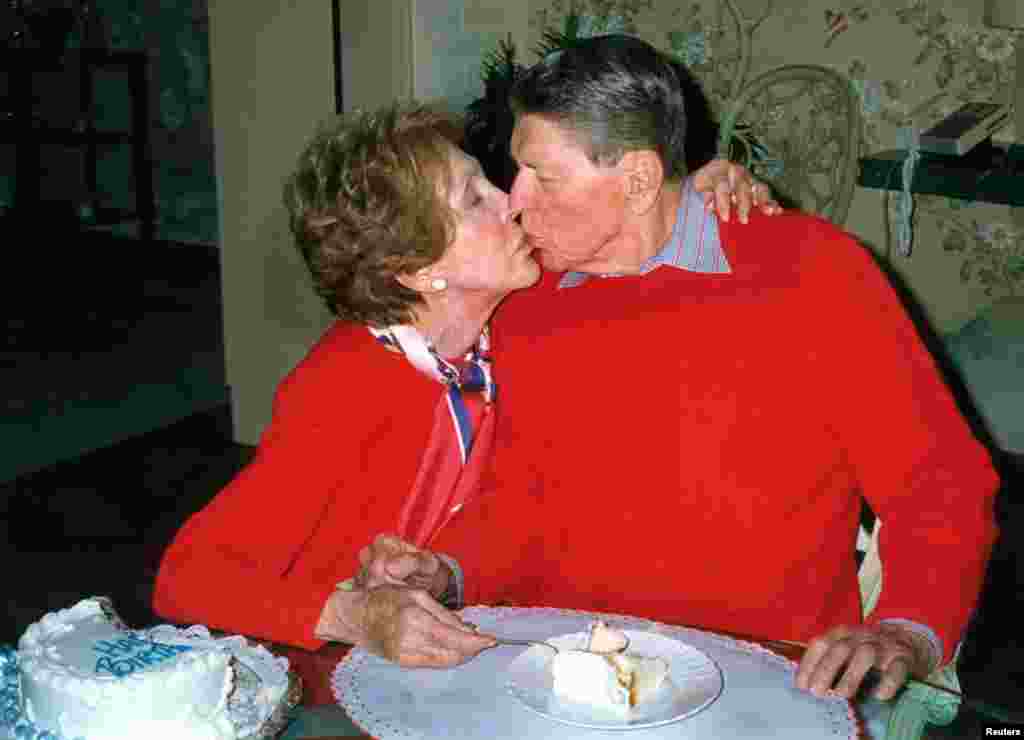 A hand out photograph of Ronald and Nancy Reagan taken on Feb. 6, 2000, on the occasion of President Reagan&#39;s 89th birthday celebration at the Reagan&#39;s home in Bel Air, California, released by Reagan&#39;s office.