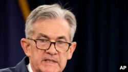 Pimpinan Bank Sentral AS atau Federal Reserve (The Fed), Jerome Powell ketika sedang melakukan konferensi pers di Washington, 31 Juli 2019. (Foto: (AP Photo/Manuel Balce Ceneta)