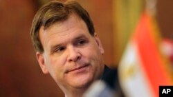 Canadian Foreign Minister John Baird talks during a press conference with his Egyptian counterpart Sameh Shukri at the Egyptian foreign ministry in Cairo, Egypt, Thursday, Jan. 15, 2015.