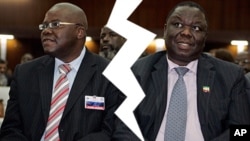 Warring Movement for Democratic Change (MDC-T) faction leaders, Tendai Biti and Morgan Tsvangirai. (AP Photos/Collage by Ntungamili Nkomo)