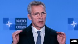 옌스 스톨텐베르크 북대서양조약기구(NATO) 사무총장이 지난달 6일 벨기에 브뤼셀의 NATO 본부에서 기자회견을 열었다.