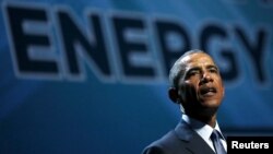 FILE - U.S. President Barack Obama addresses the National Clean Energy Summit at the Mandalay Bay Resort Convention Center in Las Vegas, Nevada, Aug. 24, 2015.