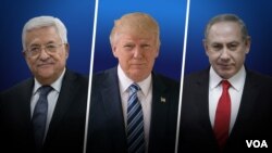 Dari kiri: Presiden Palestina Mahmoud Abbas, Presiden AS Donald Trump, dan PM Israel Benyamin Netanyahu (foto: ilustrasi). Palestina masih menunggu “visi yang jelas” dari AS mengenai kelanjutan dari perundingan perdamaian dengan Israel. 