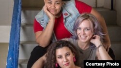 The hosts of TAGG Nation Podcast: Chelsea Shorte, Ashley Lindley, and Jade Salazar. TAGG Magazine sponsored the Women in Comedy event in Alexandria, Virginia, where Shorte and Lindley spoke to aspiring female comics about developing their careers. 