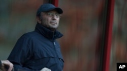 FILE - Russian billionaire Suleiman Kerimov, then-Anzhi Makhachkala's owner, watches the Europa League soccer match between Anzhi Makhachkala and AZ Alkmaar at Lokomotiv stadium in Moscow, Russia, Aug. 23, 2012. 