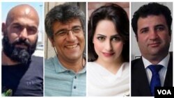 از راست:‌ محمد نجفی،‌ سهیلا حجاب،‌ نصرالله لشنی، و خالد پیرزاده