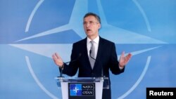 FILE - NATO Secretary General Jens Stoltenberg speaks following a NATO-Russia Council meeting at the alliance's headquarters in Brussels, Belgium, April 20, 2016.