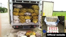 အမေရိကန် ဒေါ်လာ ၁၃၃ သန်းခွဲ၊ မြန်မာကျပ်ငွေ ၁၃၃ ဒဿမ ၅ ဘီလီယံ တန်ဖိုးရှိတဲ့ စိတ်ကြွဆေးပြား အလုံးရေ ၂၆ သန်းခွဲကျော်ကို ရန်ကုန်တိုင်း မင်္ဂလာတောင် ညွန့်မြို့နယ် မင်္ဂလာဒုံစက်မှုဇုန် အိုးအိမ် ၆ လမ်းသွား လမ်းမပေါ်မှာ ရပ်ထားတဲ့ ကုန်တင်ကားပေါ်မှာ ဖမ်းဆီးရမိ။ (ဓာတ်ပုံ - MOI)