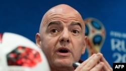 Le président de la FIFA, Gianni Infantino, lors d’une conférence de presse à Moscou, Russie, le 13 juillet 2018.