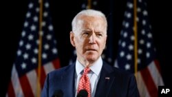 Joe Biden, calon presiden dalam Pilpres AS, yang diusung Partai Demokrat, di Wilmington, 12 Maret 2020. (Foto: AP)