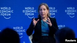 FILE PHOTO: Wojcicki, CEO of YouTube, addresses delegates of the World Economic Forum in Davos