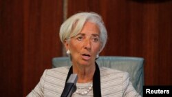 International Monetary Fund (IMF) Managing Director Christine Lagarde speaks during a media briefing following her meeting with President Muhammadu Buhari in Abuja, Nigeria, Jan. 5, 2016 