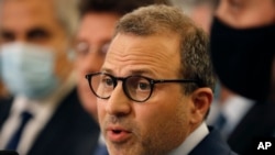 지난달 22일 레바논의 게브란 바실 전 외무장관이 베이루트 대통령 궁에서 발언하고 있다. 