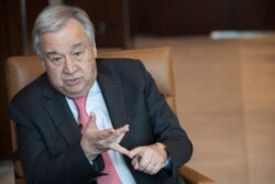 United Nations Secretary-General Antonio Guterres speaks during an interview at United Nations headquarters on May 7, 2019.