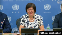 La présidente en exercice du Conseil de sécurité, l'ambassadrice polonaise, Joanna Wronecka, les Nations Unies, le 5 avril 2018