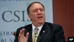 FILE - CIA Director Mike Pompeo answers questions at the Center for Strategic and International Studies (CSIS) in Washington, April 13, 2017.
