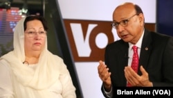 Khizr and Ghazala Khan, the parents of an Army captain killed in Iraq, speak with VOA's Urdu service in Washington, D.C., Aug. 1, 2016. (B. Allen/VOA)