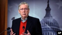 Senate Majority Leader Mitch McConnell of Ky., speaks during a news conference on Capitol Hill in Washington, Monday, Dec. 12, 2016. (AP Photo/Susan Walsh)