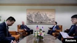 FILE - US Special representative for North Korea Stephen Biegun (2nd L) attends a meeting with South Korea's 'special representative for Korean peninsula peace and security affairs' Lee Do-hoon (2nd R) at the Foreign Ministry in Seoul, Dec. 16, 2019. 