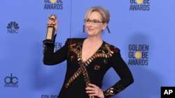 Meryl Streep, prix Cecil B. DeMille, cérémonie des Golden Globes, Beverly Hilton Hotel, Californie, le 8 janvier 2017. 