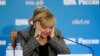 Ella Pamfilova, head of the Central Election Commission, reacts as she addresses the media after poll close in the Russian parliamentary election, at the commission's headquarters in Moscow, Sept. 19, 2021. 
