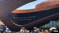 Children and their parents protest racial inequality in Brooklyn, New York, June 9, 2020. (Margaret Besheer/VOA)