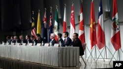 FILE - Officials representing countries of the Pacific Rim trade bloc attend a joint press conference after a session of the Comprehensive and Progressive Agreement for Trans-Pacific Partnership (CPTPP) in Tokyo, Japan, Jan. 19, 2019. 