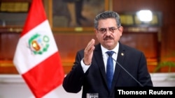 마누엘 마리노 페루 임시대통령이 15일 대국민 연설을 통해 사임 의사를 밝혔다.